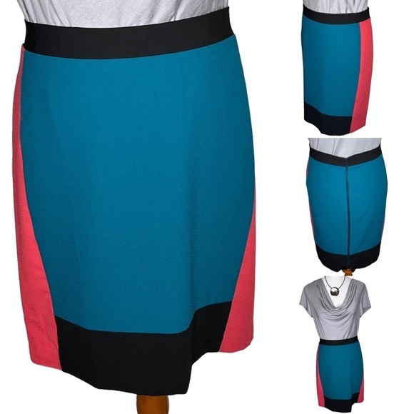 Narcisco Rodriguez Design Nation Multi Color Block Full Zip Lined Skirt Size 14 - Picture 1 of 11